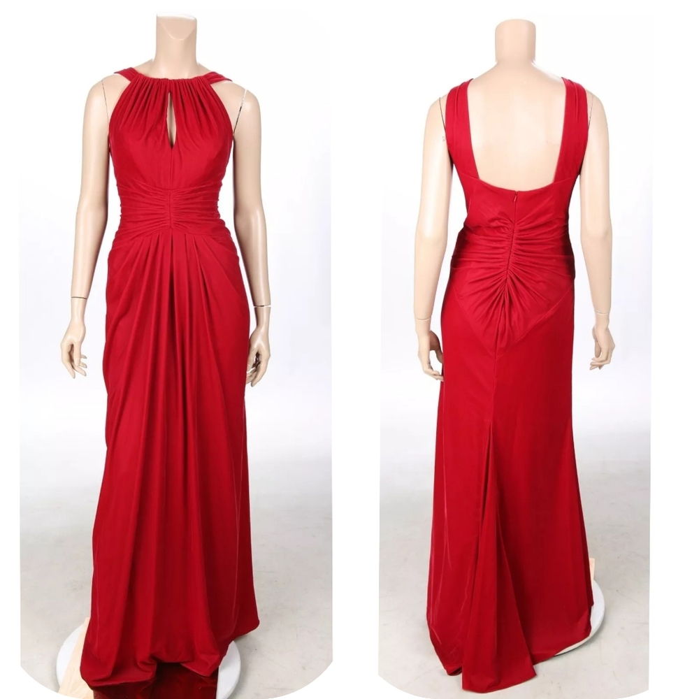 Truly by Zac Posen Red Velvet Ruched Halter Formal Party Dress size 10